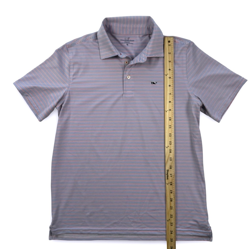 Vineyard Vines Sankaty Polo Shirt Boys XL Blue Red Grey Stripe Performance - Picture 4 of 7